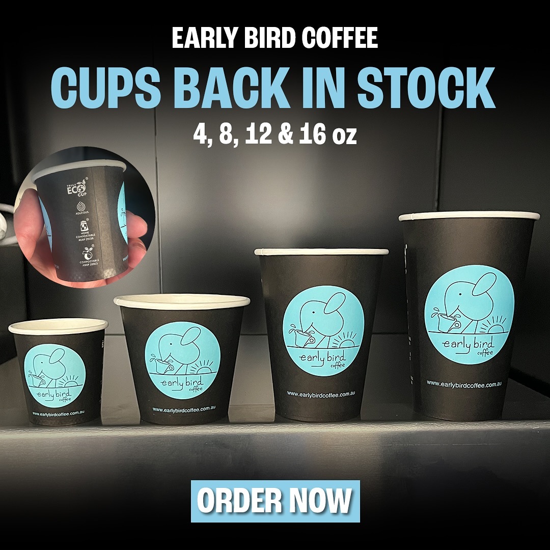 Earlybird cups back in stock in 4, 8, 12 and 16 ounce sizes.
